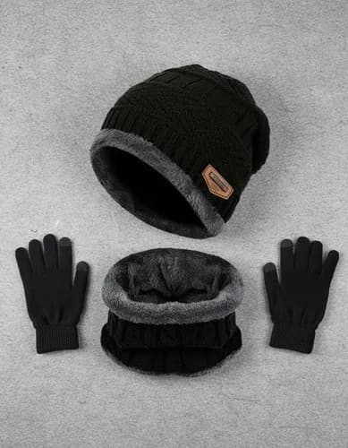Kit Invierno 3 Pieza Gorro | Cuello | Guantes Termico Unisex Negro Liso