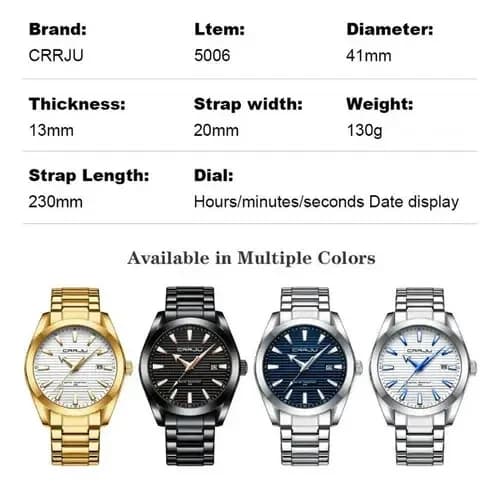Crrju Calendar Business Luminous Quartz - Reloj Con Correa Plateado/Azul