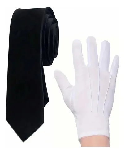 Kit Abanderado Guantes Blancos De Tela + Corbatín Negro Único