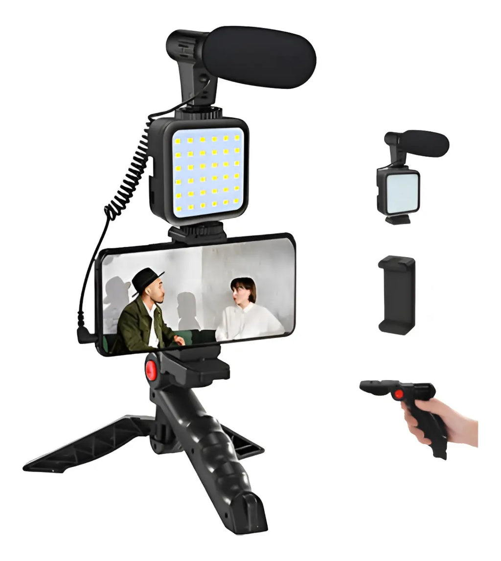 Kit De Teléfono Celular Youtuber Vlog Live, Trípode, Luz Led Con Control Negro