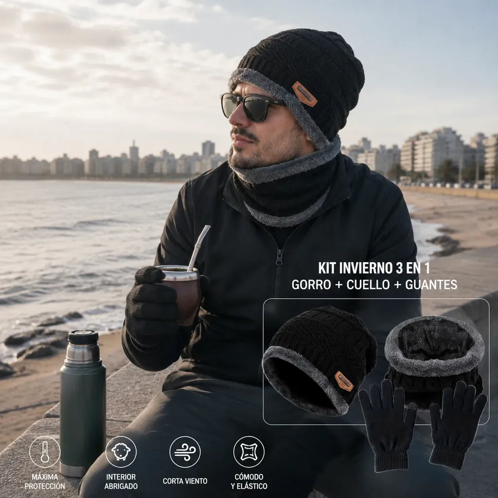 Kit Invierno 3 Pieza Gorro | Cuello | Guantes Termico Unisex