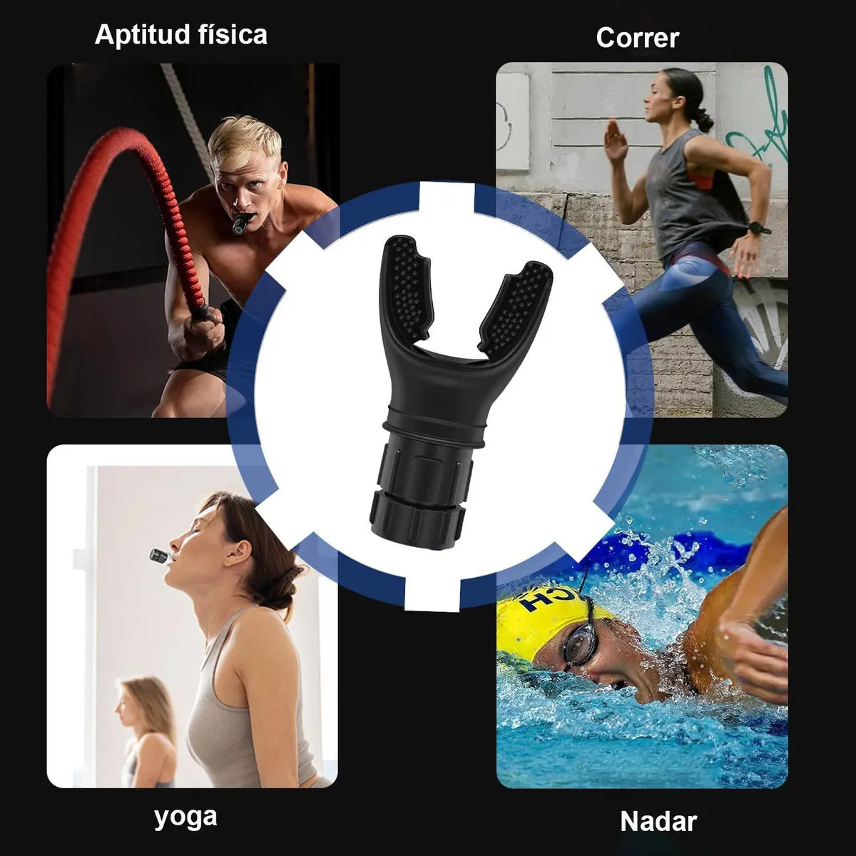Entrenador Pulmonar Portátil Resistencia Ajustable Color Negro