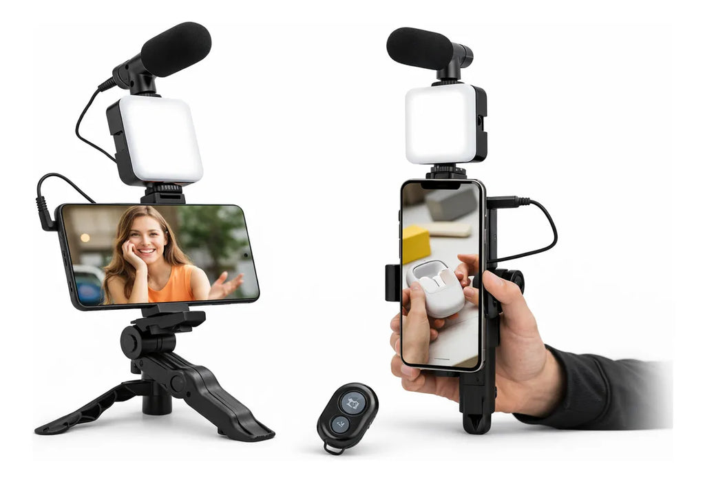 Kit De Teléfono Celular Youtuber Vlog Live, Trípode, Luz Led Con Control Negro