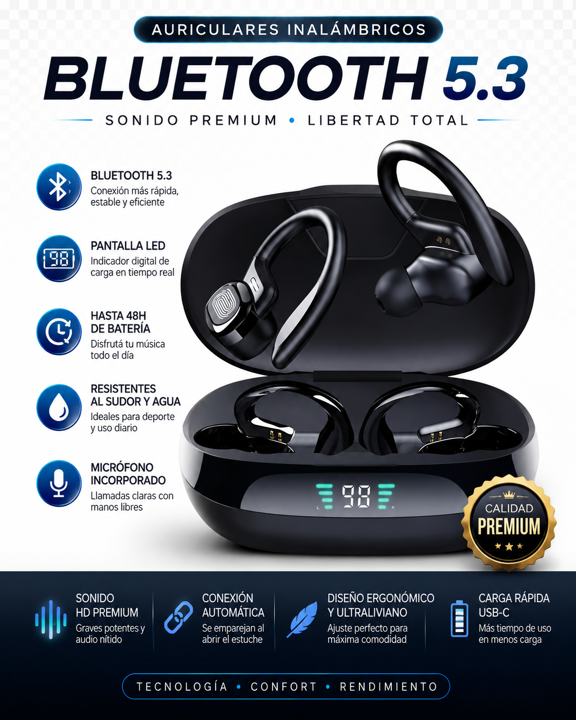 Auriculares Inalámbricos ANKRIYUL 5.3 – Sonido Pro para tu Entrenamiento