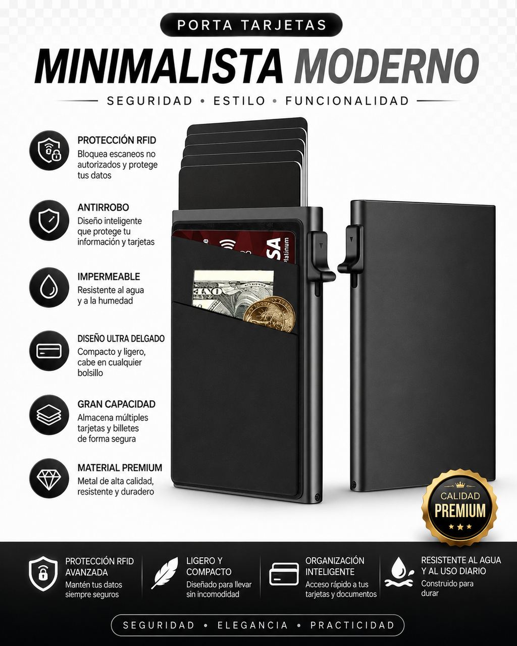 Porta Trajetas Minimalista Moderno Porta Documentos Antirobo