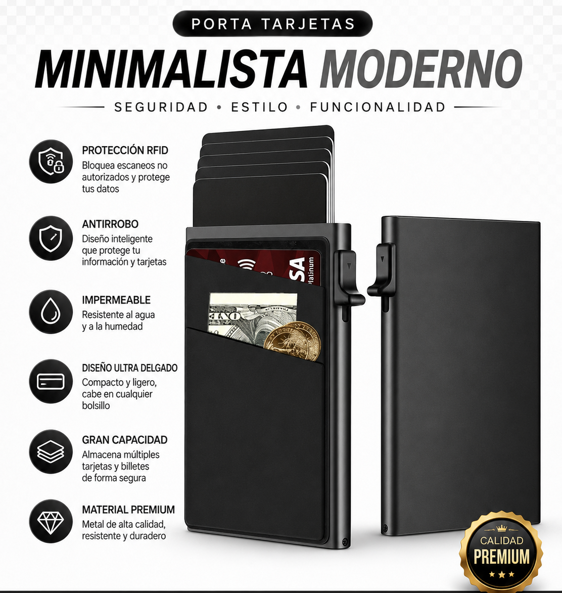 Porta Trajetas Minimalista Moderno Porta Documentos Antirobo
