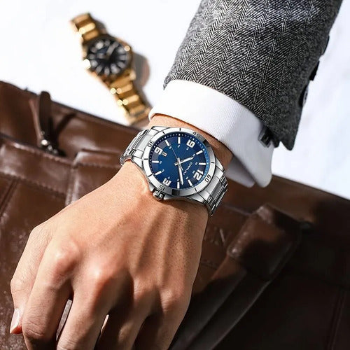 Reloj Crrju Hombre| Lujo Clásico, Acero | Manecilla Nocturna