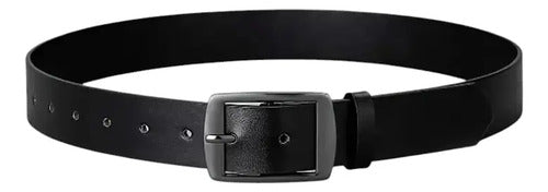 Cinturón Clasico Hombre Hebilla Cuadrada De Vestir Elegante Negro 130