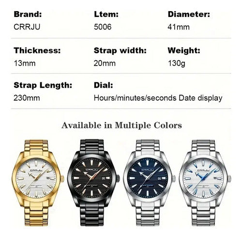 Reloj Crrju Hombre| Lujo Clásico, Acero | Manecilla Nocturna