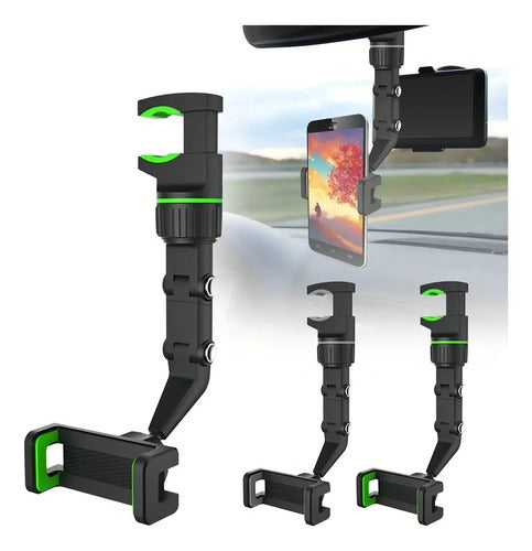 Soporte Celular Universal Espejo Retrovisor Clip Ajuste 360° Negro - Verde