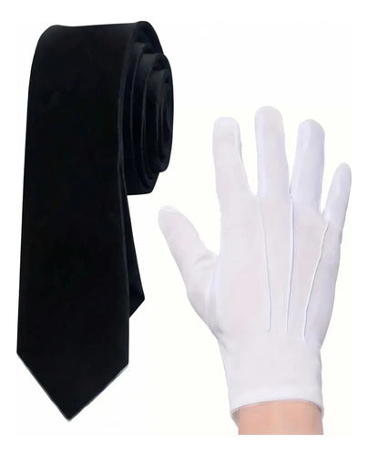 Kit Abanderado Guantes Blancos De Tela + Corbatín Negro