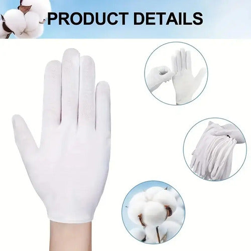 24 Guantes Blancos Algodón | Abanderados Y Uso Profesional Blanco