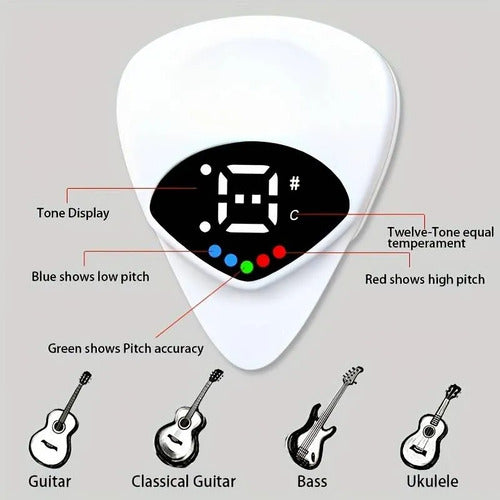 Afinador Y Púa Para Guitarra 2 En 1 Color Blanco Blanco