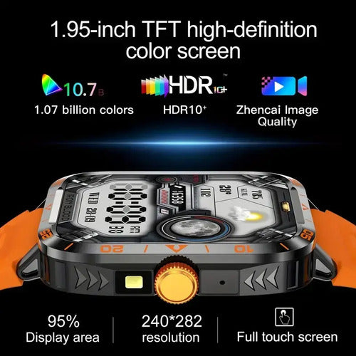 Reloj Inteligente Militiar Smartwatch | Linterna | Tft  1.9  Blanco Tpu Negro
