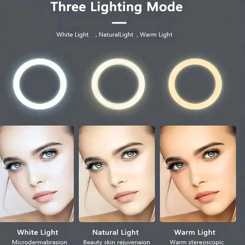 Anillo Aro Luz Led Flexible 3 Niveles Tripode Soporte C 360° Negro Blanco Frío