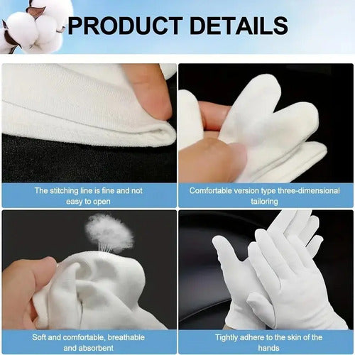 24 Guantes Blancos Algodón | Abanderados Y Uso Profesional Blanco
