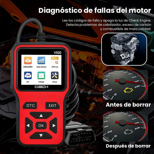 Escáner Automotriz Obd2 V500 Lector De Fallas Pantalla Color